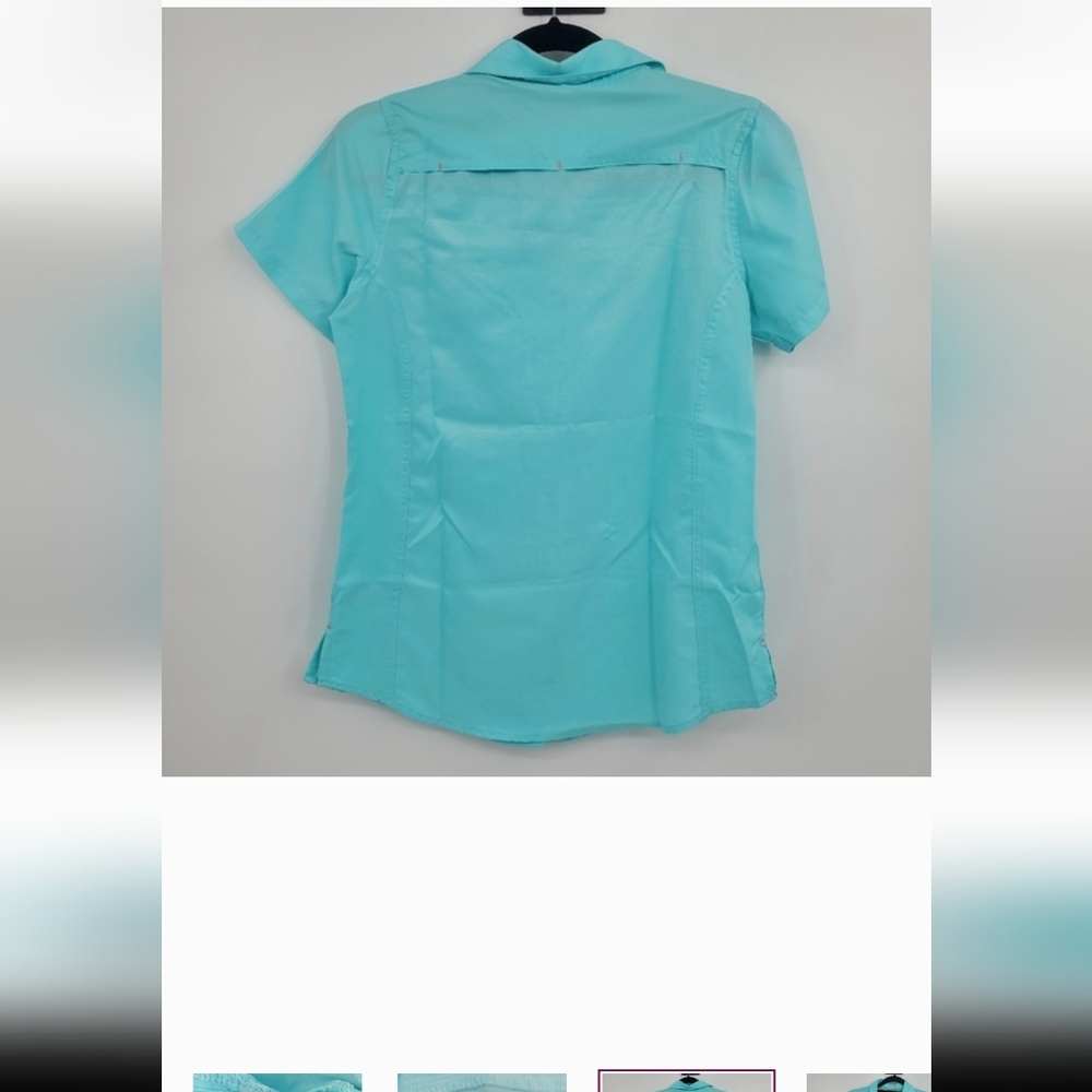 ◇ Tenth & Ocean Turquoise Button-Up Women's Outdoor Short-Sleeve Top Size Medium